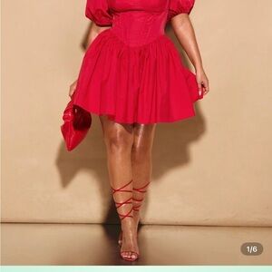 SHEIN Red Puff Sleeve Mini Dress